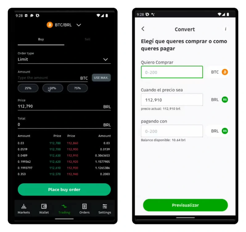 Bitso's widly different UI for the same feature.
